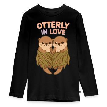 Otterly In Love – Süßes Otter Pärchen Pastell - Teenager Premium Bio Langarmshirt - Schwarz - Vorne - AI Model Kid Female (0cm)