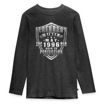Cadeau d’anniversaire vintage de mai 1996 - T-shirt manches longues Premium Ado - anthracite chiné - Devant - AI Model Kid Female (0cm)