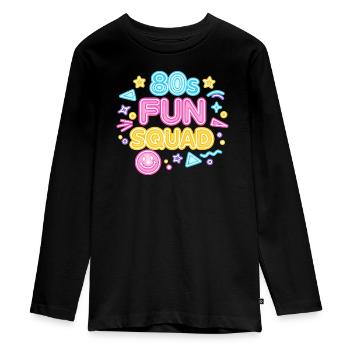 80er Fun Squad Neon Glow - Teenager Premium Bio Langarmshirt - Schwarz - Vorne - AI Model Kid Female (0cm)