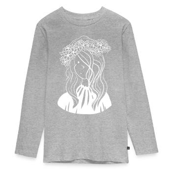 Illustration Woman Flowers Hair - Teenager Premium Organic Long Sleeve Shirt - heather grey - Front