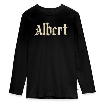 Albert Gothic Script  - Teenager Premium Bio Langarmshirt - Schwarz - Vorne - AI Model Kid Female (0cm)