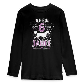 Geburtstags Geschenk 6 Jahre Alt Pferd - Ich bin 6 - Teenager Premium Bio Langarmshirt - Schwarz - Vorne - AI Model Kid Female (0cm)