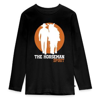 Silhouette CowBoy Cheval | Horseman Spirit (Blanc) - T-shirt manches longues Premium Ado - noir - Devant - AI Model Kid Female (0cm)