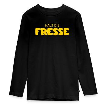 Halt die Fresse - Cooler Spruch - Teenager Premium Bio Langarmshirt - Schwarz - Vorne - AI Model Kid Female (0cm)