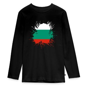 Bulgarien Flagge Bulgarische Fahne Goldstrand - Teenager Premium Bio Langarmshirt - Schwarz - Vorne - AI Model Kid Female (0cm)