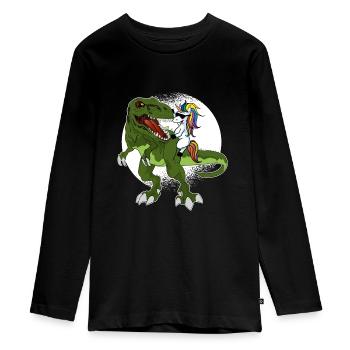Dino Tyrannosaurus Rex mit Einhorn Unicorn - Teenager Premium Bio Langarmshirt - Schwarz - Vorne - AI Model Kid Female (0cm)
