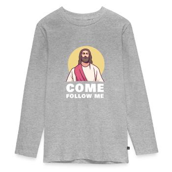 Jésus-Christ Follow me - T-shirt manches longues Premium Ado - gris chiné - Devant