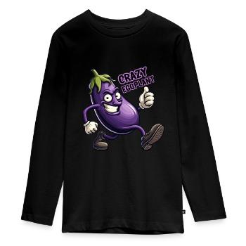 Crazy Veggies: Eggplant Power Walker Thumbs Up - Teenager Premium Bio Langarmshirt - Schwarz - Vorne - AI Model Kid Female (0cm)