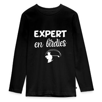 Expert in birdies humor golf anniversary sport - Teenager Premium Organic Long Sleeve Shirt - black - Front - AI Model Kid Female (0cm)