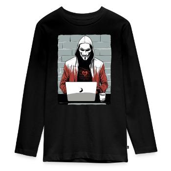 Pirate anonyme - T-shirt manches longues Premium Ado - noir - Devant - AI Model Kid Female (0cm)