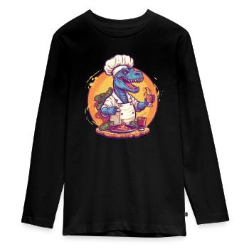 Dinosaure avec tablier de cuisine - T-shirt manches longues Premium Ado - noir - Devant - AI Model Kid Female (0cm)