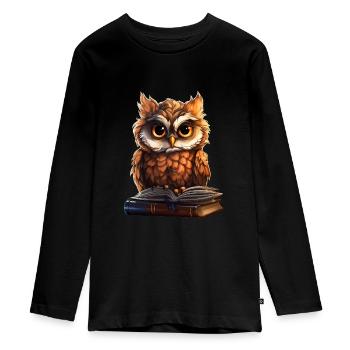 Eule - Teenager Premium Bio Langarmshirt - Schwarz - Vorne - AI Model Kid Female (0cm)