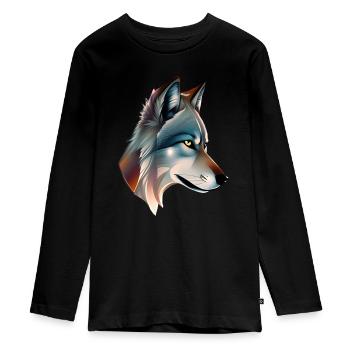 loup - T-shirt manches longues Premium Ado - noir - Devant - AI Model Kid Female (0cm)