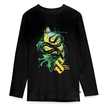 Harry Potter Haus Slytherin Schlange - Teenager Premium Bio Langarmshirt - Schwarz - Vorne - AI Model Kid Female (0cm)