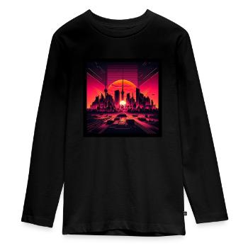 Skyline de Berlin dans la lumière du soir Optique Vaporwave - T-shirt manches longues Premium Ado - noir - Devant - AI Model Kid Female (0cm)