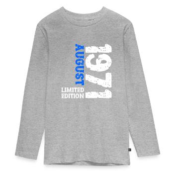 1971 August Limited Edition 52. Geburtstag Outfit - Teenager Premium Bio Langarmshirt - Grau meliert - Vorne