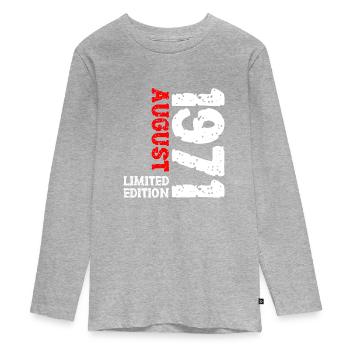 1971 August Limited Edition 52. Geburtstag Outfit - Teenager Premium Bio Langarmshirt - Grau meliert - Vorne