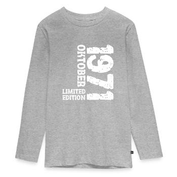 1971 Oktober Limited Edition 52. Geburtstag Deko - Teenager Premium Bio Langarmshirt - Grau meliert - Vorne