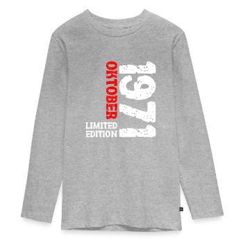 1971 Oktober Limited Edition 52. Geburtstag Deko - Teenager Premium Bio Langarmshirt - Grau meliert - Vorne