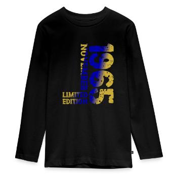 1965 November Limited Edition 58th Birthday Decoration - Teenager Premium Organic Long Sleeve Shirt - black - Front - AI Model Kid Female (0cm)