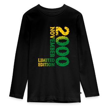 2000 November Limited Edition 23rd Birthday Decoration - Teenager Premium Organic Long Sleeve Shirt - black - Front - AI Model Kid Female (0cm)
