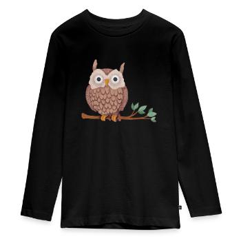 Owl / Tawny Owl - Teenager Premium Organic Long Sleeve Shirt - black - Front - AI Model Kid Female (0cm)