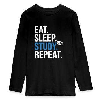 Eat Sleep Study Repeat - Teenager Premium Bio Langarmshirt - Schwarz - Vorne - AI Model Kid Female (0cm)