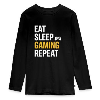 Eat Sleep Gaming Repeat - Teenager Premium Bio Langarmshirt - Schwarz - Vorne - AI Model Kid Female (0cm)