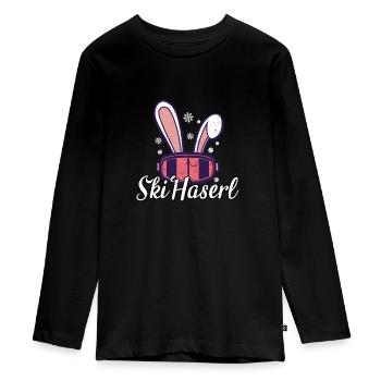 Ski Haserl - Teenager Premium Bio Langarmshirt - Schwarz - Vorne - AI Model Kid Female (0cm)