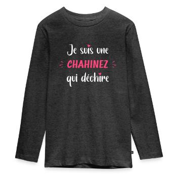 Je suis une CHAHINEZ qui déchire - T-shirt manches longues Premium Ado - anthracite chiné - Devant - AI Model Kid Female (0cm)