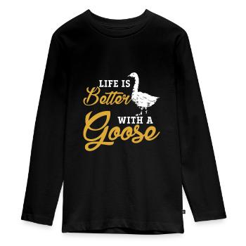 Oie - T-shirt manches longues Premium Ado - noir - Devant - AI Model Kid Female (0cm)