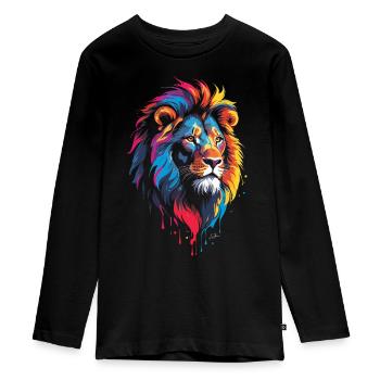 Bunter mehrfarbiger Löwe - Teenager Premium Bio Langarmshirt - Schwarz - Vorne - AI Model Kid Female (0cm)