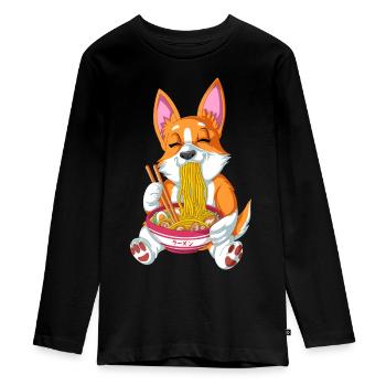 Corgi mignon dégustant des ramen - T-shirt manches longues Premium Ado - noir - Devant - AI Model Kid Female (0cm)