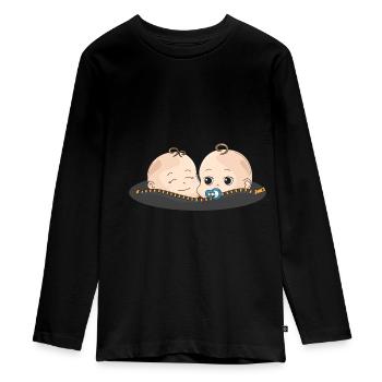 Twins Baby Pacifier Gift Baby Belly - Teenager Premium Organic Long Sleeve Shirt - black - Front - AI Model Kid Female (0cm)