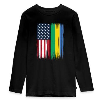 Gabonese Roots and Gabon American Flag - Teenager Premium Organic Long Sleeve Shirt - black - Front - AI Model Kid Female (0cm)