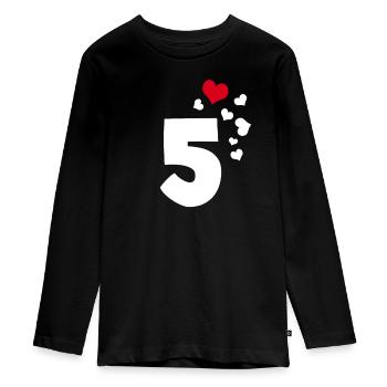 5 Herzen 5. Geburtstag - Teenager Premium Bio Langarmshirt - Schwarz - Vorne - AI Model Kid Female (0cm)