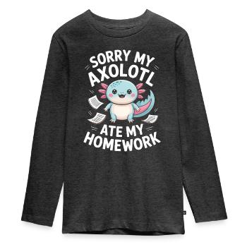 Axolotl Ate My Homework - Teenager Premium Organic Long Sleeve Shirt - heather anthracite - Front - AI Model Kid Female (0cm)