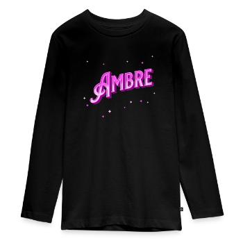 Nom Ambre personnalisé - T-shirt manches longues Premium Ado - noir - Devant - AI Model Kid Female (0cm)