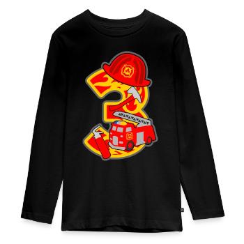 Pompier 3ème anniversaire numéro 3 - 3 ans - T-shirt manches longues Premium Ado - noir - Devant - AI Model Kid Female (0cm)