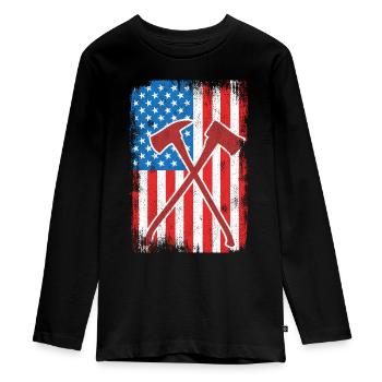 4 juillet Pompier américain - T-shirt manches longues Premium Ado - noir - Devant - AI Model Kid Female (0cm)