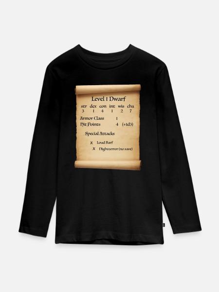Level 1 Dwarf - Teenager Premium Organic Long Sleeve Shirt - black