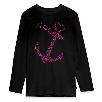Ancre de mouettes mer côte - T-shirt manches longues Premium Ado - noir - Devant - AI Model Kid Female (0cm)