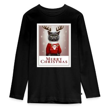 Mignon chat britannique dans un pull rouge festif. - T-shirt manches longues Premium Ado - noir - Devant - AI Model Kid Female (0cm)