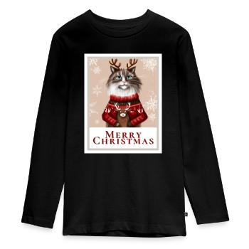 Christmas Siberian cat - Teenager Premium Organic Long Sleeve Shirt - black - Front - AI Model Kid Female (0cm)