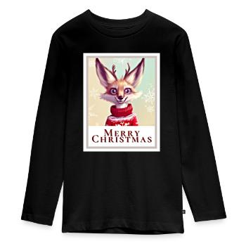 Portrait of a cute Fennec fox in a sweater - Teenager Premium Organic Long Sleeve Shirt - black - Front - AI Model Kid Female (0cm)