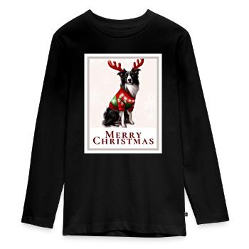 Border Collie Dog in a Christmas Sweater - Teenager Premium Organic Long Sleeve Shirt - black - Front - AI Model Kid Female (0cm)