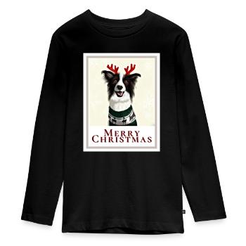 Border Collie Dog in a Christmas Sweater. - Teenager Premium Organic Long Sleeve Shirt - black - Front - AI Model Kid Female (0cm)
