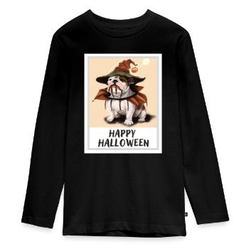 Bulldog dressed up in a halloween outfit. - Teenager Premium Organic Long Sleeve Shirt - black - Front - AI Model Kid Female (0cm)