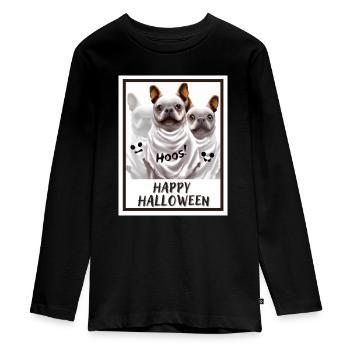 French bulldogs disguised as ghosts.(Halloween) - Teenager Premium Organic Long Sleeve Shirt - black - Front - AI Model Kid Female (0cm)