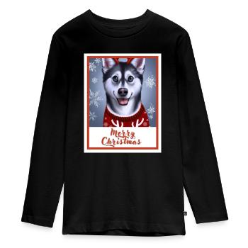 Un jeune husky aux yeux bleus en sueur de Noël - T-shirt manches longues Premium Ado - noir - Devant - AI Model Kid Female (0cm)